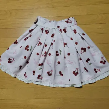 앙크루즈 체리 패턴 핑크 스커트 허리밴딩 레이스 포함