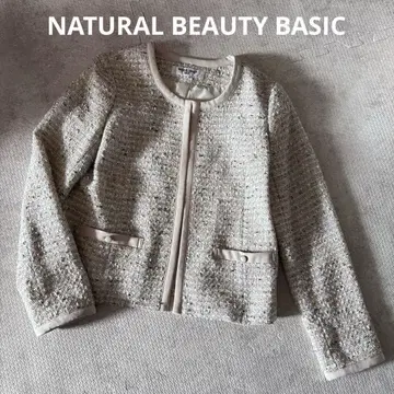 내추럴 뷰티 베이직 새상품급 노카라 믹스 트위드 자켓 S