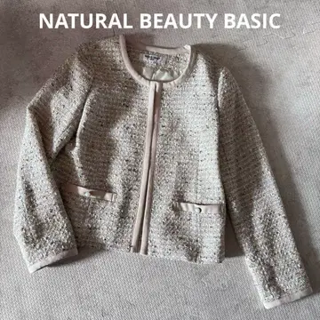 내추럴 뷰티 베이직 새상품급 노카라 믹스 트위드 자켓 S