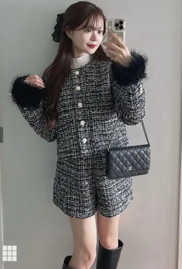 GRL 2Way 퍼 자켓 숏팬츠 트위드 셋업 M 사이즈