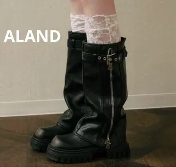 ALAND 더블 벨트 커버 롱 부츠 L