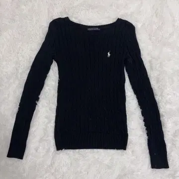 Polo 랄프 로렌 케이블 니트 스웨터 호스 자수 블랙 L 사이즈