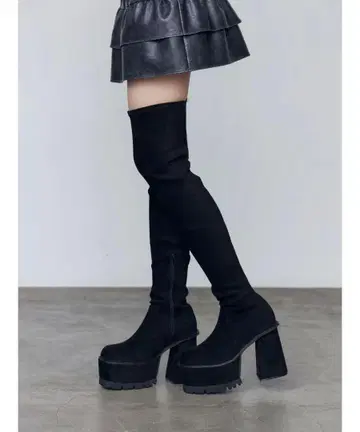EMODA 블랙 스웨이드 롱 니하이 부츠