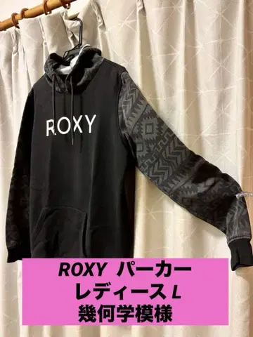 ROXY 블랙 후드티 기하학 패턴 여성용 L