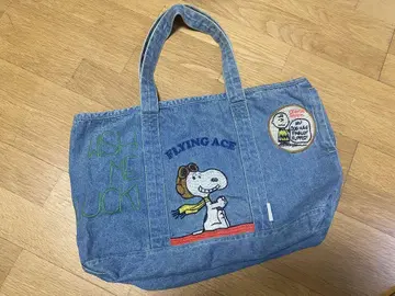 PEANUTS ROOTOTE 스누피 자수 데님 토트백