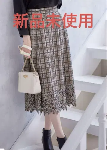 ANY SIS 플라워 레이스 체크 패널 스커트 사이즈 1