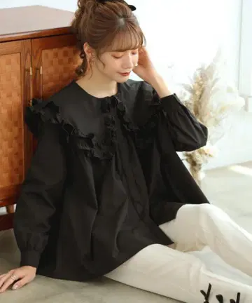 [ 새상품급 ] MERAKI 더블 프릴 칼라 블라우스 블랙