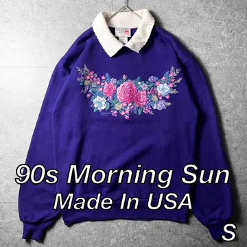 90s Morning Sun 꽃무늬 카라 부착 맨투맨 S USA제 퍼플