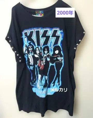 KISS 스터드 장식 2000년 투어 프린트 T셔츠 블랙
