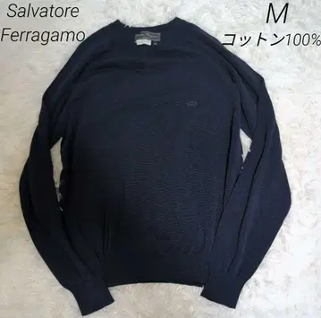 가을 상품 페라가모 간치니 자수 남성용 코튼 100% 니트 네이비 M