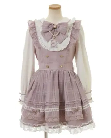 LIZLISA 시어 체크 에이프런 프릴 원피스