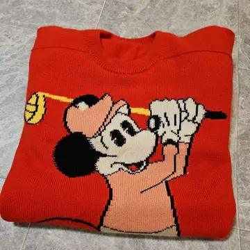 DISNEY 스코틀랜드산 캐시미어 100% 미키마우스 빨간색 스웨터