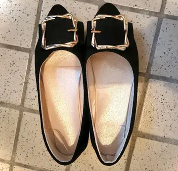 펌프스 로우힐 플랫 여성용 블랙 세련된 23cm