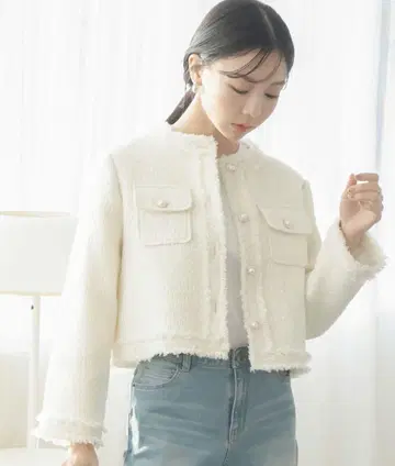 petitjo 트위드 노카라 자켓 PSS 사이즈