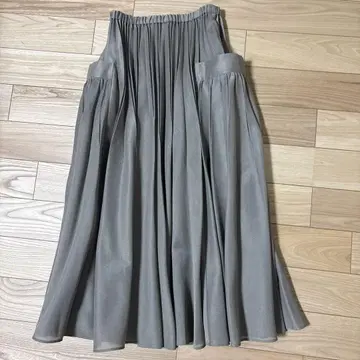 유나이티드 애로우즈 카키, 베이지 플리츠 스커트 포켓 오간자