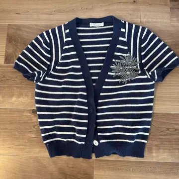 BRUNELLO CUCINELLI 캐시미어 보더 반팔 가디건