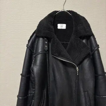 쥬에티 에코 무스탕 라이더 롱 코트 (M) 블랙 보아 안감 따뜻한