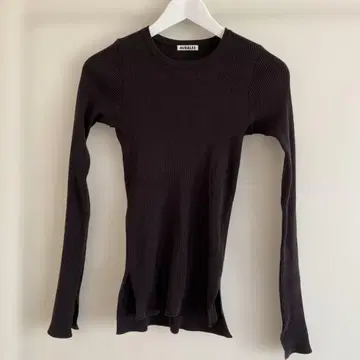 AURALEE 오라리 기가 리브 U넥 다크 브라운