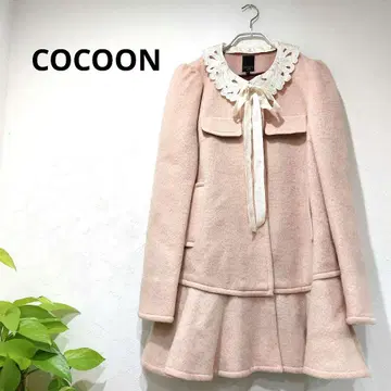 COCOON 노카라 코트 프릴 귀여운 리본 M 핑크 탈부착 카라