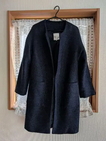 무릎 기장 울 혼방 다크 네이비 코트
