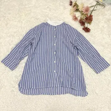 s.1332 노카라 7부 소매 셔츠 스트라이프 블루 계열 캐주얼 M