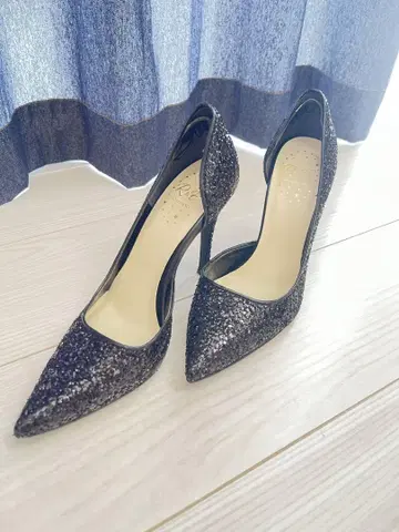 블랙 글리터 스틸레토 하이힐