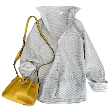 마드모아젤 논논 셔츠 라이트 블루 보더 40 L 자수