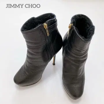 레어 사이즈 21.5 지미추 숏부츠 핑힐 내피 보아 블랙