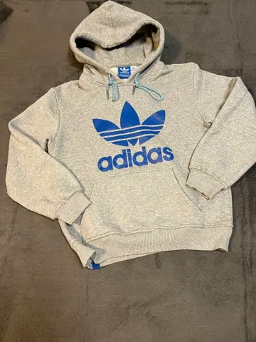 adidas 그레이 XS 후드티 파랑 로고 중고 귀여운