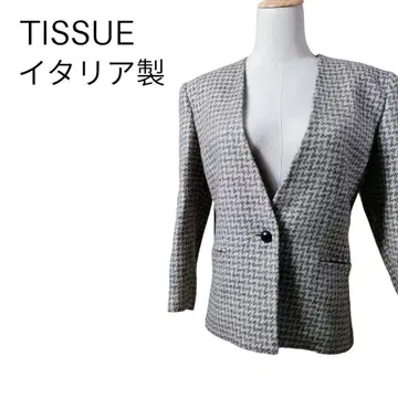 TISSUE 이탈리아제 노카라 자켓 셰브론 패턴 안감 실크 100%