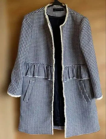 ZARA WOMAN 노카라 코트 L 네이비 화이트 L 사이즈