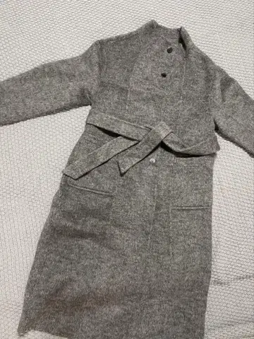 그레이 울 혼방 벨트 롱 코트