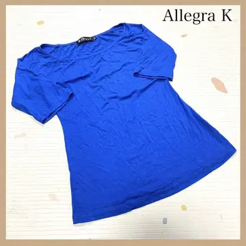 Allegra K 7부 소매 티셔츠 블루 무지 스트레치 심플 SS
