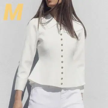 [ ZARA ] 페플럼 무지 니트 자켓 M 화이트