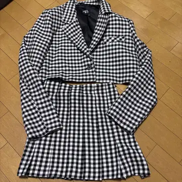 ZARA 깅엄 체크 블레이저 미니 스커트 셋업 자라