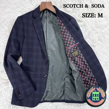 스코치앤소다 체크 무늬 테일러드 자켓 핀 배지 화려한 안감 M