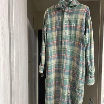 폴로 체크 무늬 긴팔 셔츠 원피스