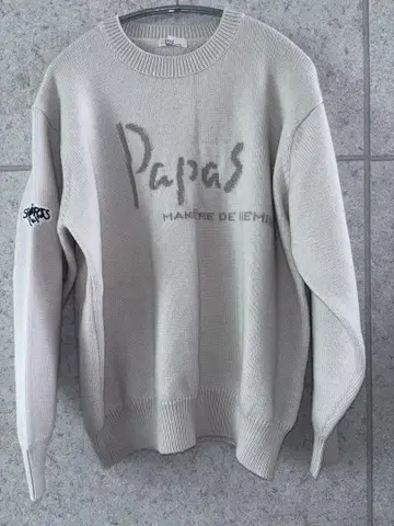 Papas 두꺼운 원단 스웨터 로고 크루넥 니트 파파스