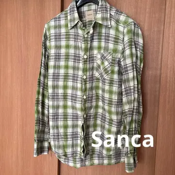 새상품급 Sanca 모스그린 계열 체크 긴팔 셔츠 일본제 size 3