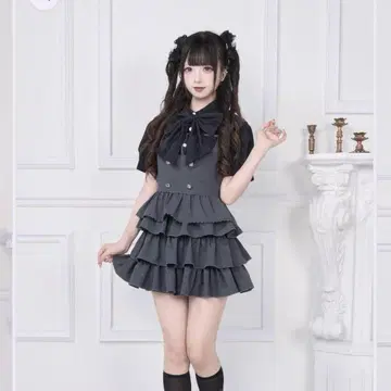 Nogenki 그레이 2WAY 살로펫 스커트 & 리본 블라우스 셋업