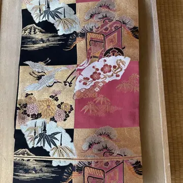 나고야 오비 꽃무늬 학 자수 앤티크