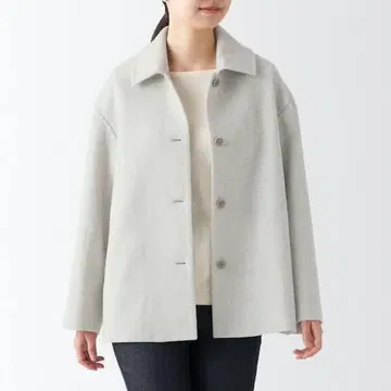 무인양품 울 혼방 스탠 칼라 숏코트 라이트 그레이 L