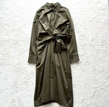새상품급 ZARA 원피스 긴팔 허리 리본 카슈쿨 카키 그린 S