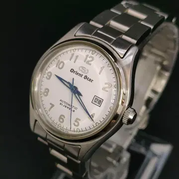 극미품 오리엔트 스타 화이트 블루 실버 한정품 자동 와인딩 손목시계