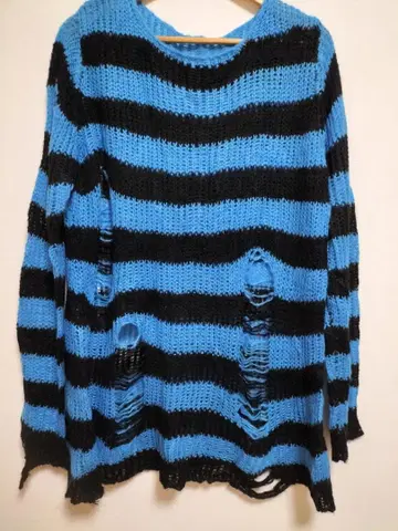 보더 데미지 가공 니트 펑크 락