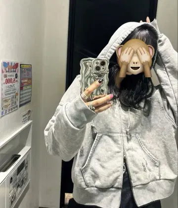 JEANASIS Fade 크러쉬 ZIP 후드티 데미지 가공 숏 기장