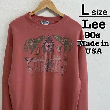 USA제 90s Lee 맨투맨 L 살몬 핑크 귀여운 프린트 구제 의류