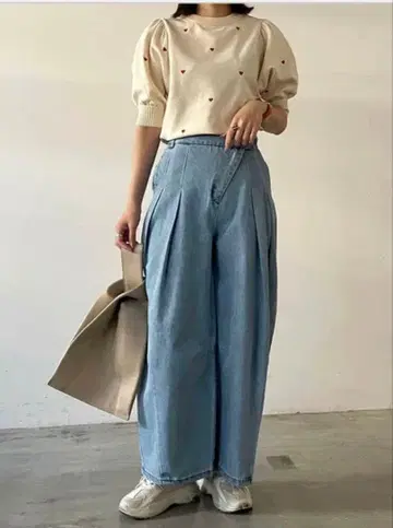 E725 데님 아지메 턱 팬츠 새상품 블루