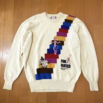 90s 핑크 팬서 니트 스웨터 자수