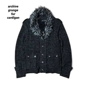 archive grunge fur knit cardigan y2k LL